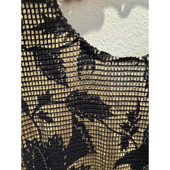 Vintage Janine Medium Gold Black Floral Cocktail Dress Open Back Mosaic Retro - Picture 16 of 16